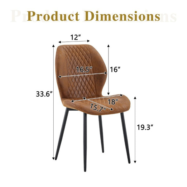 English Elm 4-Piece Diamond Quilted Suede Dining Chair Set with Slim Black Metal Legs Brown W1151P458007