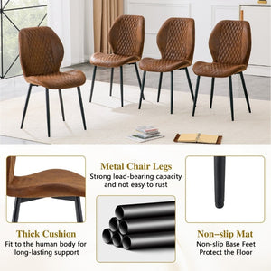 English Elm 4-Piece Diamond Quilted Suede Dining Chair Set with Slim Black Metal Legs Brown W1151P458007