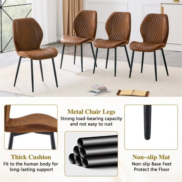 English Elm 4-Piece Diamond Quilted Suede Dining Chair Set with Slim Black Metal Legs Brown W1151P458007