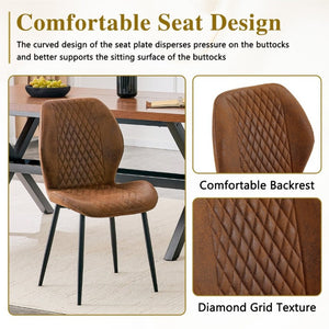 English Elm 4-Piece Diamond Quilted Suede Dining Chair Set with Slim Black Metal Legs Brown W1151P458007