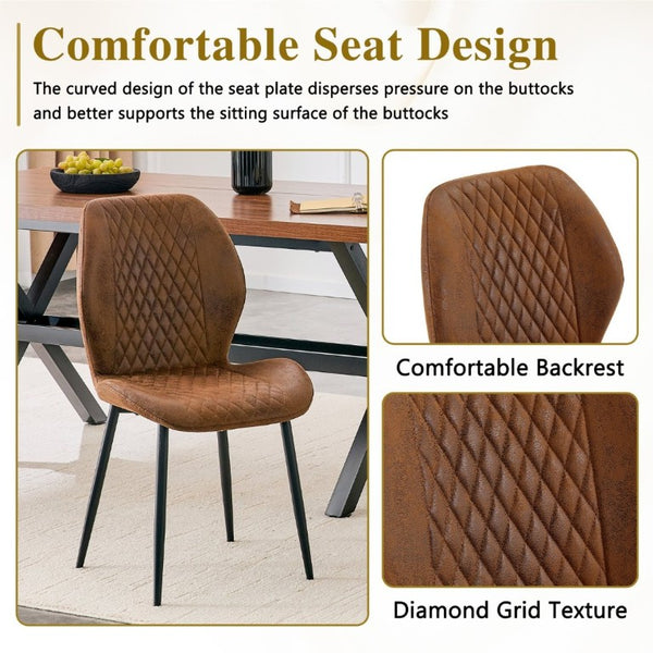 English Elm 4-Piece Diamond Quilted Suede Dining Chair Set with Slim Black Metal Legs Brown W1151P458007