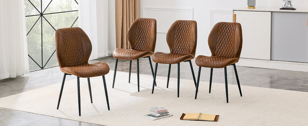 English Elm 4-Piece Diamond Quilted Suede Dining Chair Set with Slim Black Metal Legs Brown W1151P458007