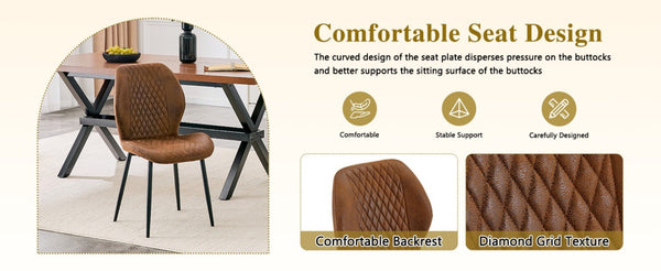 English Elm 4-Piece Diamond Quilted Suede Dining Chair Set with Slim Black Metal Legs Brown W1151P458007