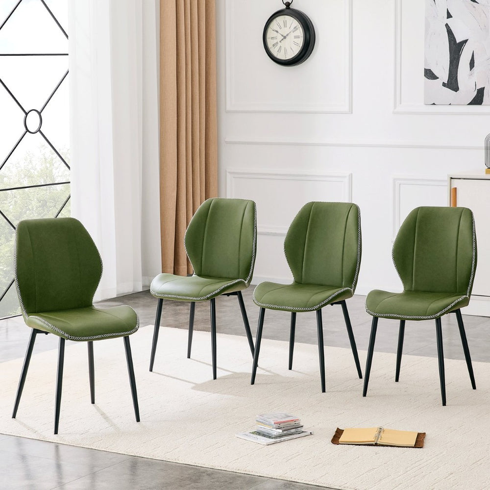 English Elm 4 Retro PU Dining Chairs with Curved Lumbar Backrest and Black Metal Legs for Home Office W1151P458015