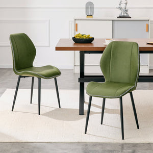 English Elm 4 Retro PU Dining Chairs with Curved Lumbar Backrest and Black Metal Legs for Home Office W1151P458015
