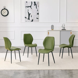 English Elm 4 Retro PU Dining Chairs with Curved Lumbar Backrest and Black Metal Legs for Home Office W1151P458015