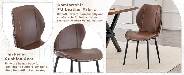 English Elm 4-Pack PU Leather Dining Chairs with Lumbar Support Matte Black Legs for Kitchen Office W1151P458016