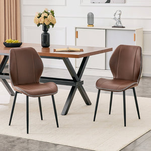 English Elm 4-Pack PU Leather Dining Chairs with Lumbar Support Matte Black Legs for Kitchen Office W1151P458016