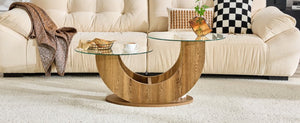English Elm Creative Two Tier Tempered Glass Coffee Table with Curved Mdf Base for Modern Living Wood W1151P458019