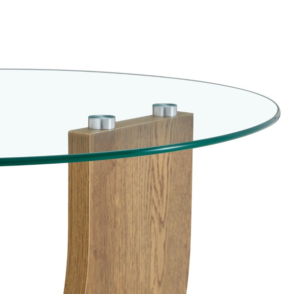 English Elm Creative Two Tier Tempered Glass Coffee Table with Curved Mdf Base for Modern Living Wood W1151P458019