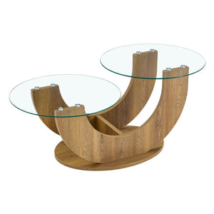 English Elm Creative Two Tier Tempered Glass Coffee Table with Curved Mdf Base for Modern Living Wood W1151P458019