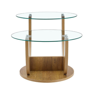 English Elm Creative Two Tier Tempered Glass Coffee Table with Curved Mdf Base for Modern Living Wood W1151P458019