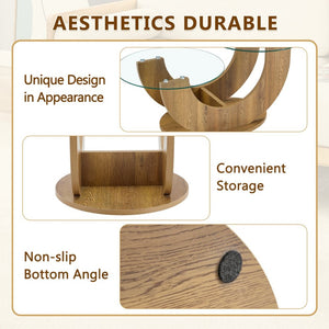 English Elm Creative Two Tier Tempered Glass Coffee Table with Curved Mdf Base for Modern Living Wood W1151P458019