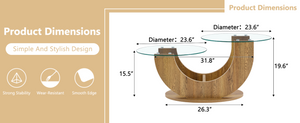 English Elm Creative Two Tier Tempered Glass Coffee Table with Curved Mdf Base for Modern Living Wood W1151P458019