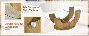 English Elm Creative Two Tier Tempered Glass Coffee Table with Curved Mdf Base for Modern Living Wood W1151P458019