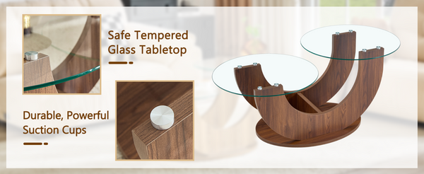 English Elm Creative Two Tier Tempered Glass Coffee Table with Curved Mdf Base for Modern Living Walnut W1151P458020