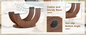 English Elm Creative Two Tier Tempered Glass Coffee Table with Curved Mdf Base for Modern Living Walnut W1151P458020