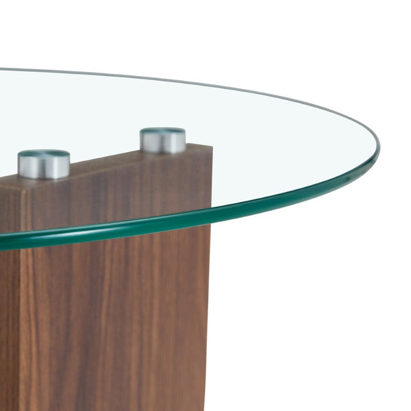 English Elm Creative Two Tier Tempered Glass Coffee Table with Curved Mdf Base for Modern Living Walnut W1151P458020