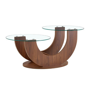 English Elm Creative Two Tier Tempered Glass Coffee Table with Curved Mdf Base for Modern Living Walnut W1151P458020