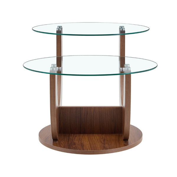 English Elm Creative Two Tier Tempered Glass Coffee Table with Curved Mdf Base for Modern Living Walnut W1151P458020