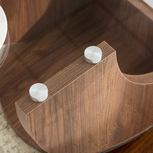 English Elm Creative Two Tier Tempered Glass Coffee Table with Curved Mdf Base for Modern Living Walnut W1151P458020