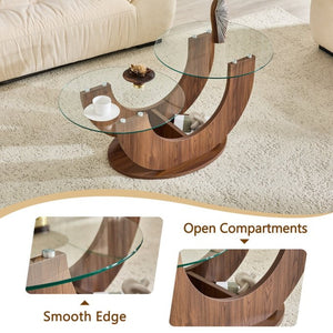 English Elm Creative Two Tier Tempered Glass Coffee Table with Curved Mdf Base for Modern Living Walnut W1151P458020