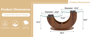 English Elm Creative Two Tier Tempered Glass Coffee Table with Curved Mdf Base for Modern Living Walnut W1151P458020