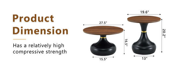 English Elm Affordable Gourd-Shaped Nesting Coffee Table Set Walnut MDF Top Gold Accent Base W1151P458846