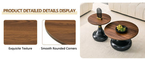 English Elm Affordable Gourd-Shaped Nesting Coffee Table Set Walnut MDF Top Gold Accent Base W1151P458846