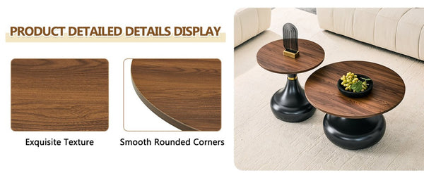 English Elm Affordable Gourd-Shaped Nesting Coffee Table Set Walnut MDF Top Gold Accent Base W1151P458846
