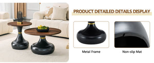 English Elm Affordable Gourd-Shaped Nesting Coffee Table Set Walnut MDF Top Gold Accent Base W1151P458846