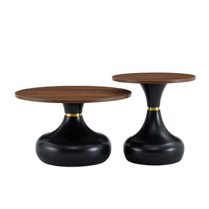 English Elm Affordable Gourd-Shaped Nesting Coffee Table Set Walnut MDF Top Gold Accent Base W1151P458846