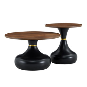 English Elm Affordable Gourd-Shaped Nesting Coffee Table Set Walnut MDF Top Gold Accent Base W1151P458846