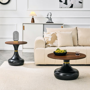 English Elm Affordable Gourd-Shaped Nesting Coffee Table Set Walnut MDF Top Gold Accent Base W1151P458846
