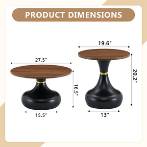 English Elm Affordable Gourd-Shaped Nesting Coffee Table Set Walnut MDF Top Gold Accent Base W1151P458846