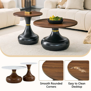 English Elm Affordable Gourd-Shaped Nesting Coffee Table Set Walnut MDF Top Gold Accent Base W1151P458846