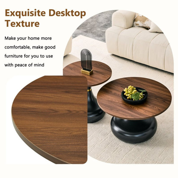 English Elm Affordable Gourd-Shaped Nesting Coffee Table Set Walnut MDF Top Gold Accent Base W1151P458846