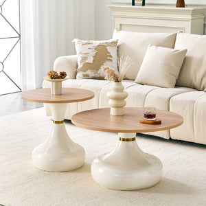 English Elm Affordable Gourd Shaped Nesting Coffee Table Set with MDF Top and Gold Accent Base Off White, Wood W1151P458847