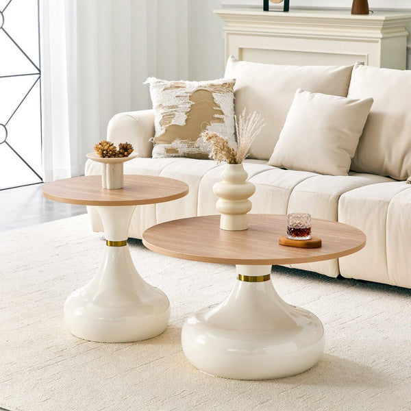 English Elm Affordable Gourd Shaped Nesting Coffee Table Set with MDF Top and Gold Accent Base Off White, Wood W1151P458847