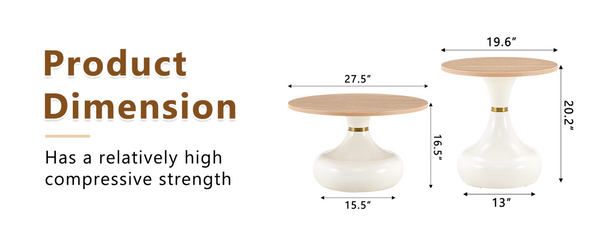 English Elm Affordable Gourd Shaped Nesting Coffee Table Set with MDF Top and Gold Accent Base Off White, Wood W1151P458847