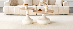 English Elm Affordable Gourd Shaped Nesting Coffee Table Set with MDF Top and Gold Accent Base Off White, Wood W1151P458847