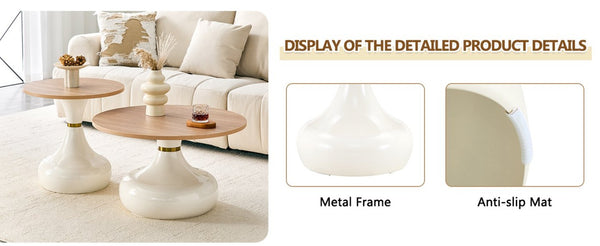 English Elm Affordable Gourd Shaped Nesting Coffee Table Set with MDF Top and Gold Accent Base Off White, Wood W1151P458847
