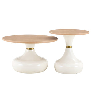 English Elm Affordable Gourd Shaped Nesting Coffee Table Set with MDF Top and Gold Accent Base Off White, Wood W1151P458847