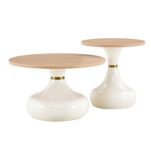 English Elm Affordable Gourd Shaped Nesting Coffee Table Set with MDF Top and Gold Accent Base Off White, Wood W1151P458847