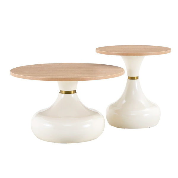 English Elm Affordable Gourd Shaped Nesting Coffee Table Set with MDF Top and Gold Accent Base Off White, Wood W1151P458847