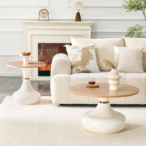 English Elm Affordable Gourd Shaped Nesting Coffee Table Set with MDF Top and Gold Accent Base Off White, Wood W1151P458847