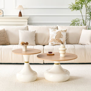 English Elm Affordable Gourd Shaped Nesting Coffee Table Set with MDF Top and Gold Accent Base Off White, Wood W1151P458847