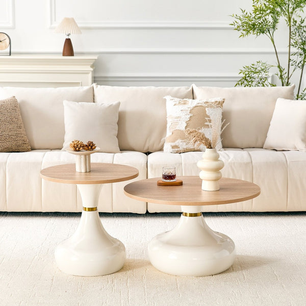 English Elm Affordable Gourd Shaped Nesting Coffee Table Set with MDF Top and Gold Accent Base Off White, Wood W1151P458847