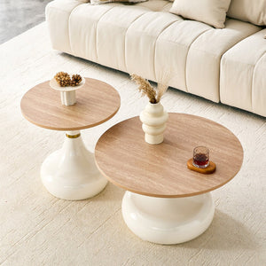 English Elm Affordable Gourd Shaped Nesting Coffee Table Set with MDF Top and Gold Accent Base Off White, Wood W1151P458847