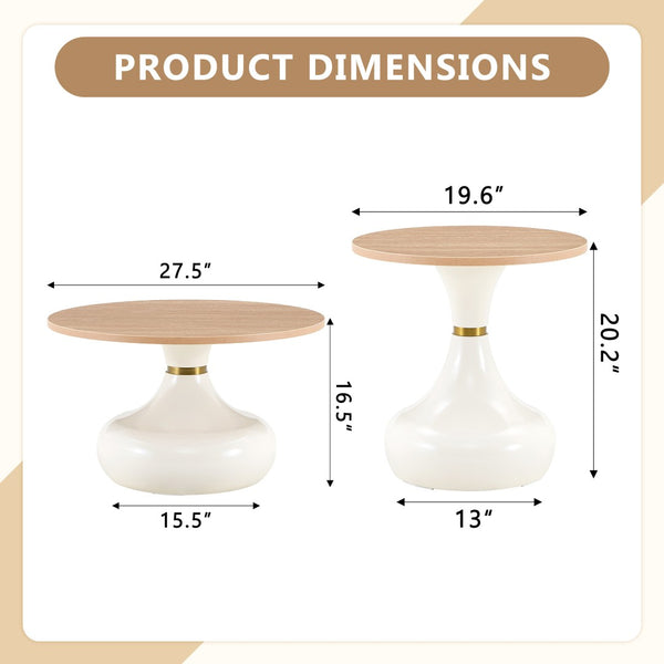 English Elm Affordable Gourd Shaped Nesting Coffee Table Set with MDF Top and Gold Accent Base Off White, Wood W1151P458847
